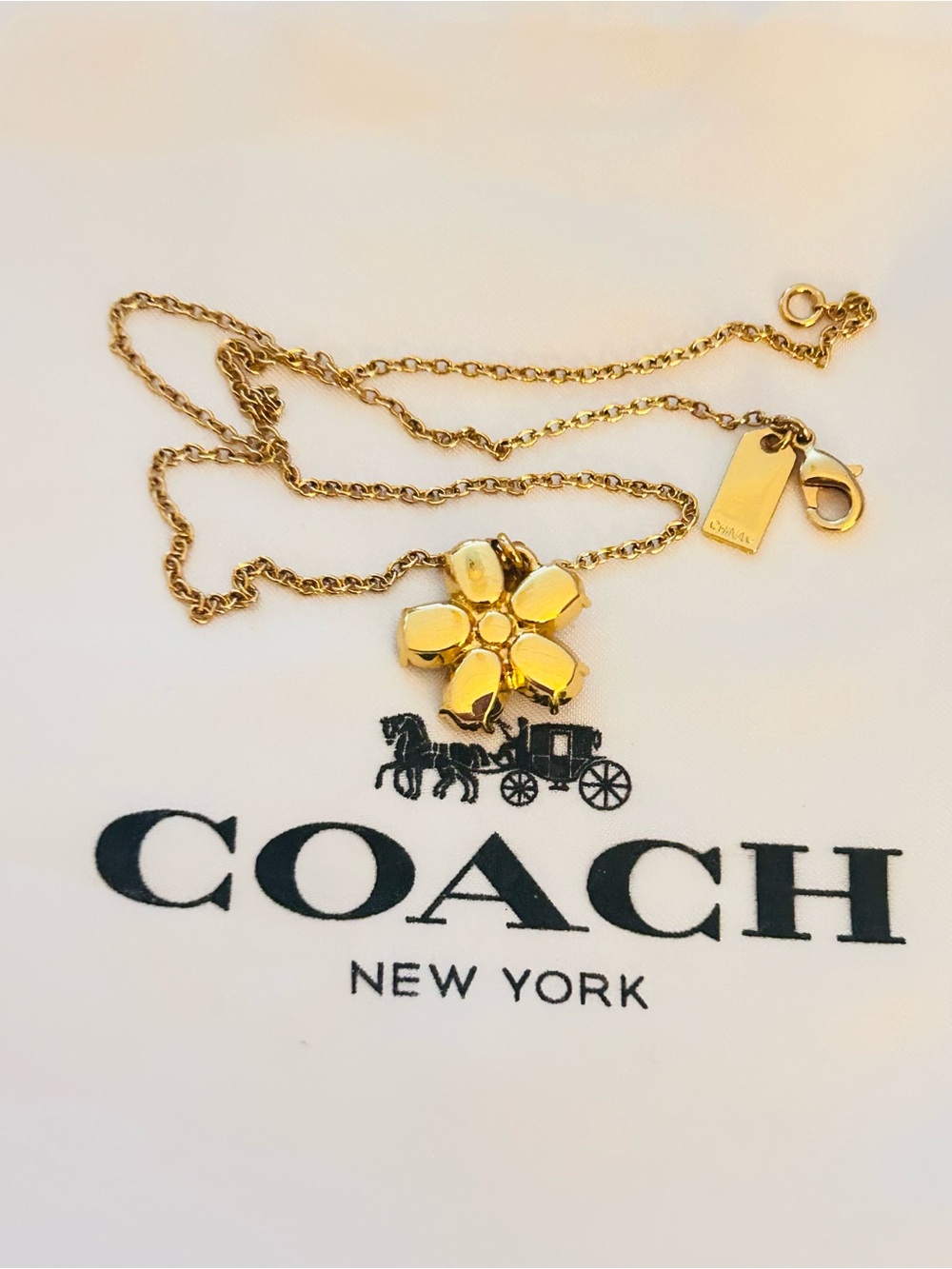 Coach Pink Flower Gold Tone Necklace - Picture 8 of 12